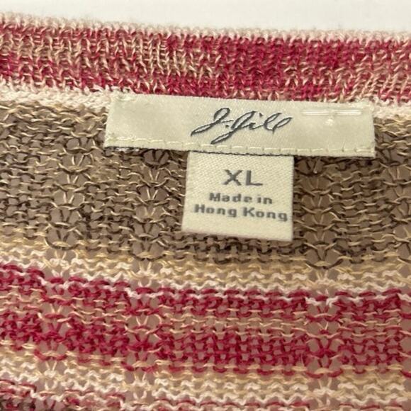 J.JILL Linen Blend Button Front Lightweight Striped Cardigan Sweater Size XL - Picture 5 of 9